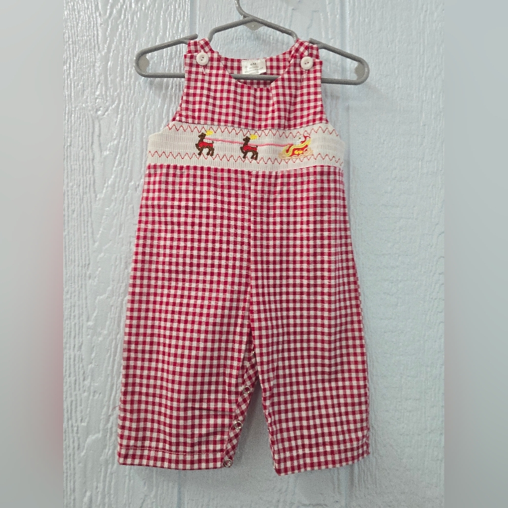 NWT 6 Months Santa And Reindeer Embroidered Overalls